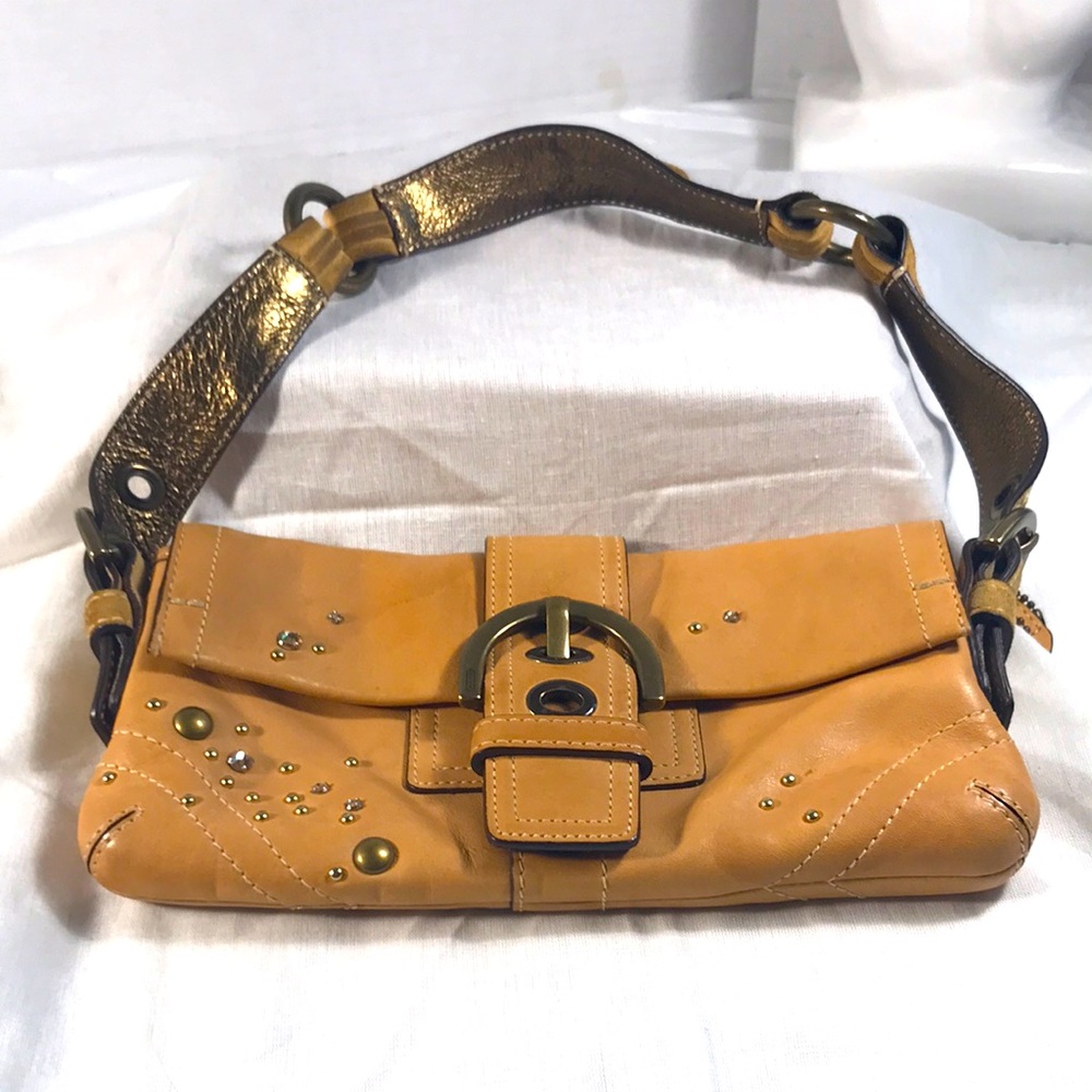 Coach Limited Edition Tan & Gold Studded Leather Small Designer Women's Bag